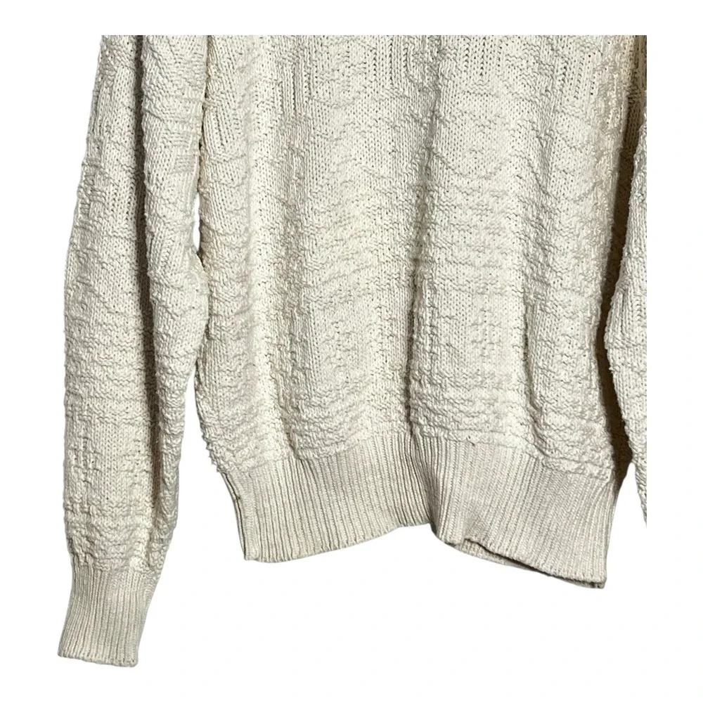 Eddie Bauer Mens Size L Cream Textured Knit Cotton Crew Neck Sweater Made in USA - Picture 3 of 7